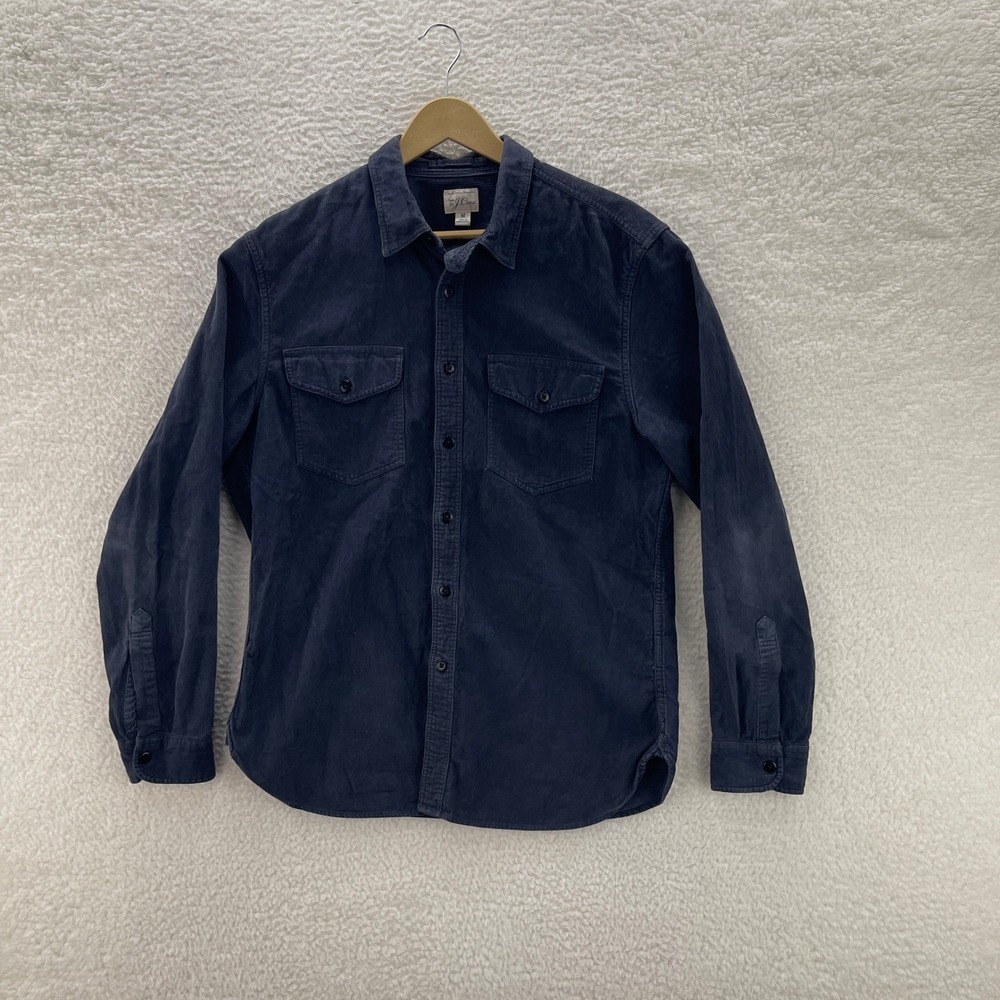 J Crew Shirt Men's Medium Navy Blue Corduroy Chin Strap Nautical Anchor Heritage